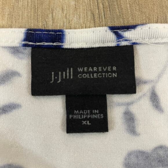 J.Jill Wearever Floral Mixed Print Tunic Top Blue White Short Sleeve XL - Picture 3 of 7